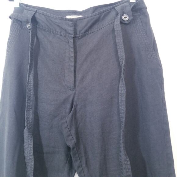 Talbots Petites Iris Linen Black Belted Straight Leg Pants - Picture 3 of 10